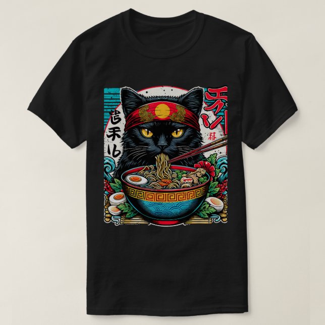 Cats Ra Noodle Japanese Anime Kawaii Cat T-Shirt (Design Front)