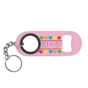 Cats & Rainbow Hearts Pink Bottle Opener Keychain
