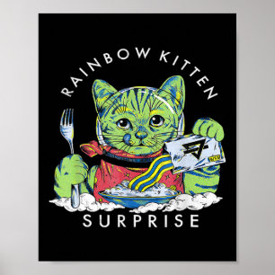 Cats Rainbow Kitten Surprise Cute Eat Retro Animal Poster