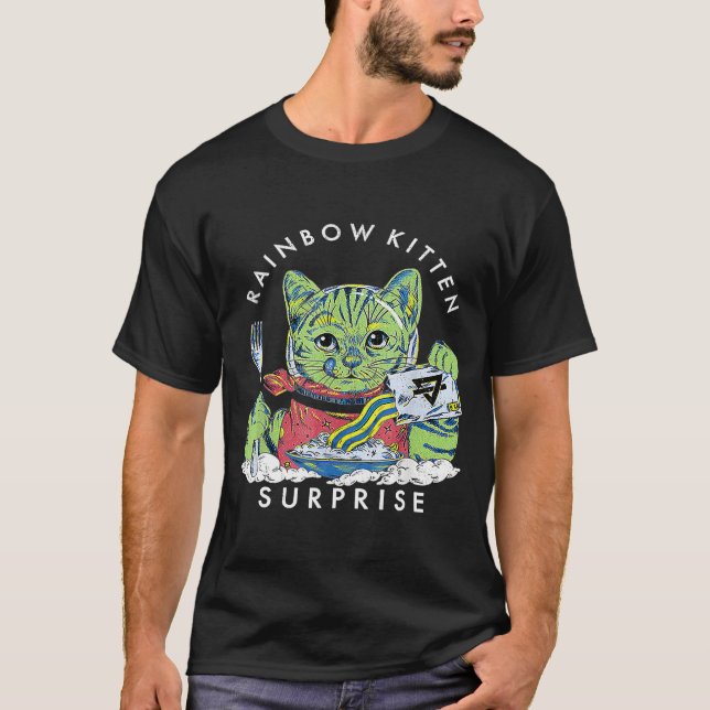 Cats Rainbow Kitten Surprise Cute Eat Retro Animal T-Shirt (Front)