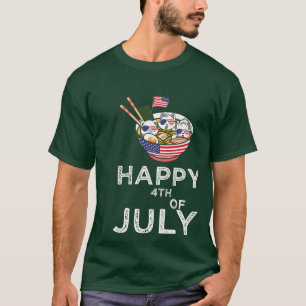 Cats Ramen Anime American Flag USA Funny 4th Of Ju T-Shirt