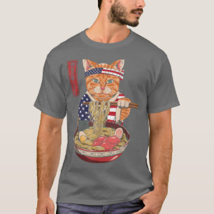 Cats Ramen Anime American Flag USA Funny Fourth 4t T-Shirt