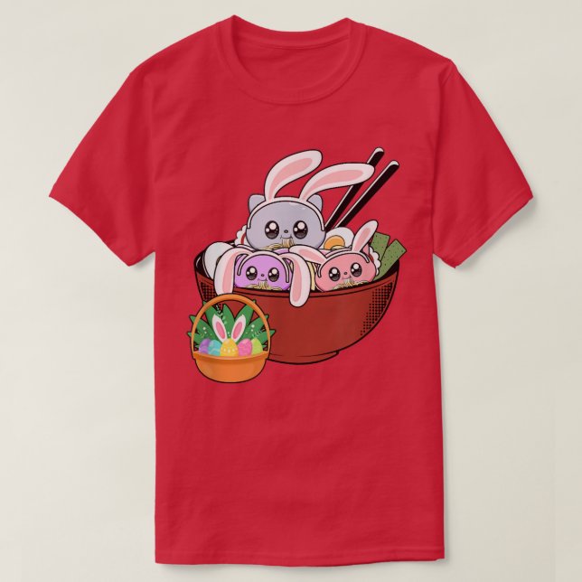Cats Ramen Bunny Ear Egg Kawaii Japanese Food Love T-Shirt (Design Front)