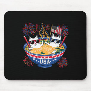 Cats Ramen Patriotic American Flag Boys Girls 4th Mouse Mat