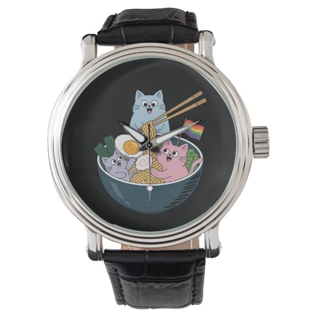 Cats Ramen Rainbow LGBTQ Gay Lesbian Pride Ally Watch (Front)