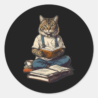 Cats Reading A Book Graphic Cat Kitten Lovers 1  Classic Round Sticker