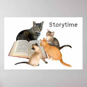 Cats Reading Book Poster