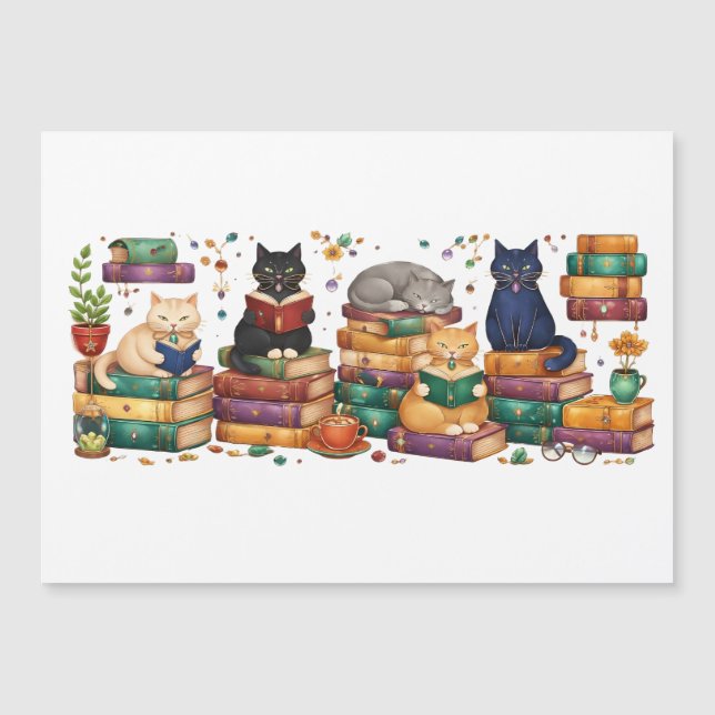 Cats Reading Books Cozy Library Scene (Front)