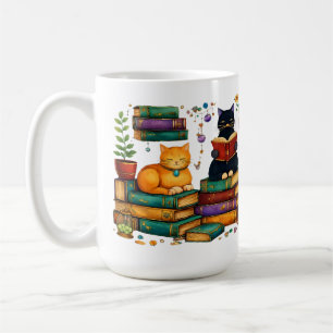 Cats Reading Books Cozy Library Scene Coffee Mug
