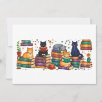 Cats Reading Books Cozy Library Scene