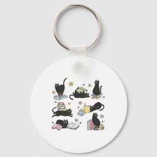 Cats Reading Books Shirt Cat Lover Kitten Reading  Key Ring