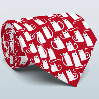 Cats Red and White Holiday Tie
