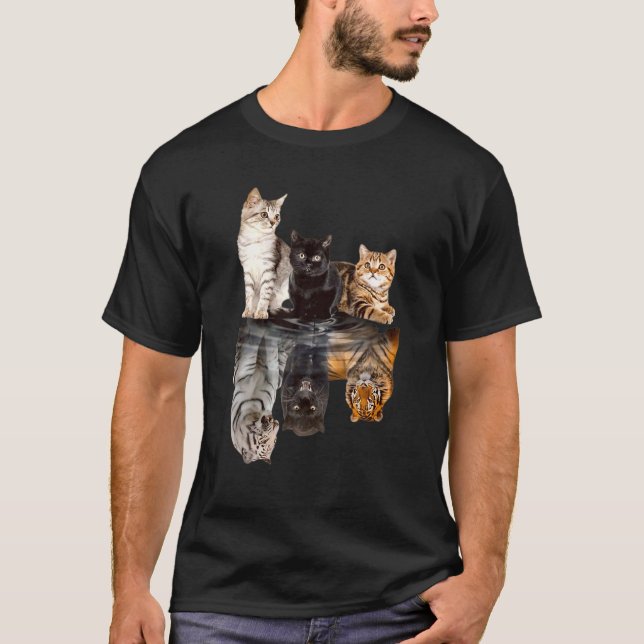 Cats Reflection Mirror Cheetah Tiger Puma Cat T-Shirt (Front)