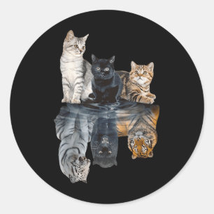 Cats Reflection Mirror Lion Cheetah Tiger Funny Ca Classic Round Sticker