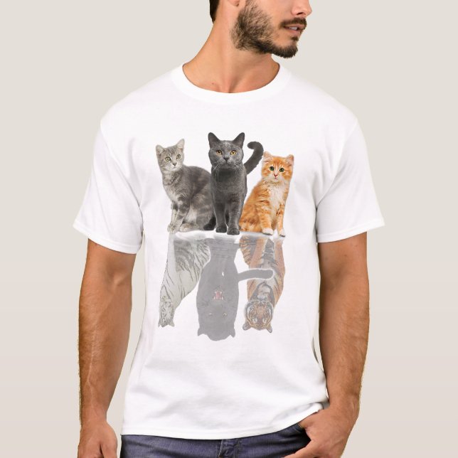 Cats Reflection Mirror Puma Cheetah Tiger Funny Ca T-Shirt (Front)