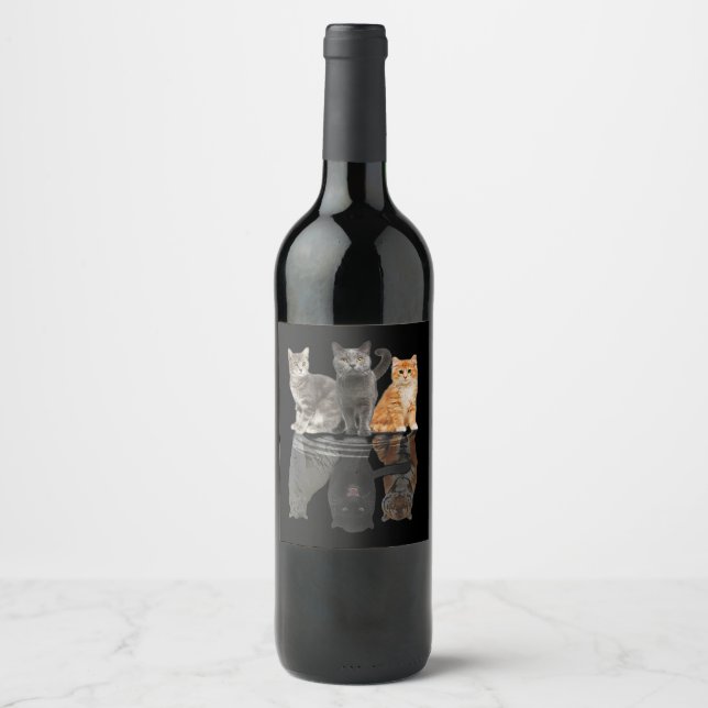 Cats Reflection Mirror Puma Cheetah Tiger Funny Wine Label (Front)