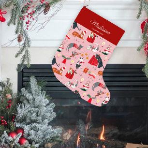 Cats retro pink Christmas   Holiday   Stocking