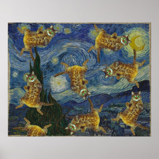 Cats rock in Van Gogh's "Starry Night" Poster (Front)