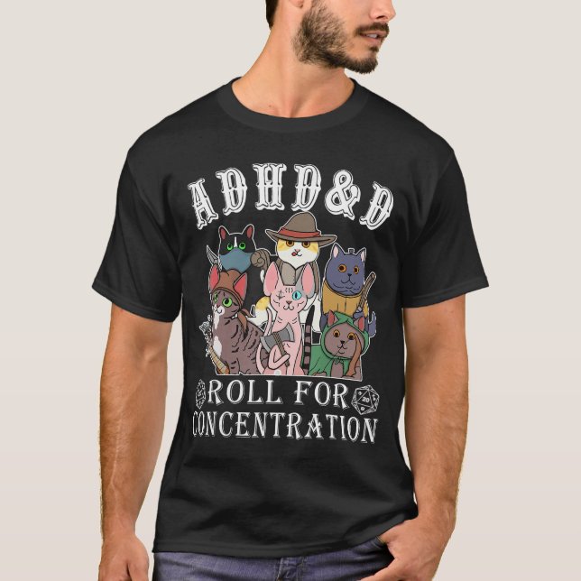 Cats RPG Gamer Roll for Concentration D20 Dice Ner T-Shirt (Front)