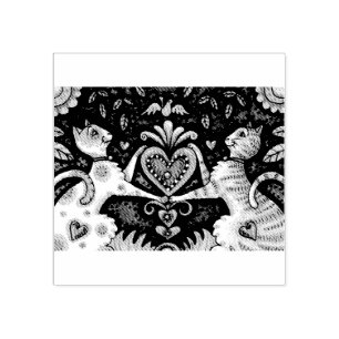 CATS RULE, FELINE VALENTINE HEART RUBBER STAMP