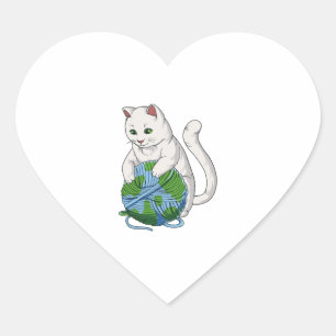 Cats Rule The World Cat Wool Globe Heart Sticker