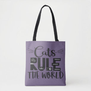 Cats rule the world trendy lettering whiskers tote bag