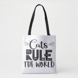 Cats rule the world trendy lettering whiskers tote bag
