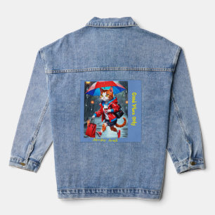 cats running in the rain with umbrellas t-shirt denim jacket