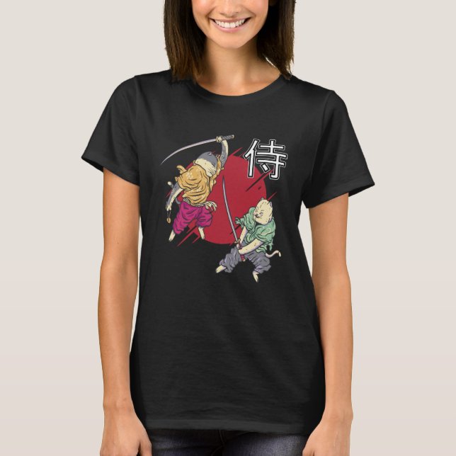 Cats Samurai Japanese T-Shirt (Front)