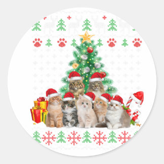 Cats Santa Hat Christmas Funny Xmas Tree Women Men Classic Round Sticker