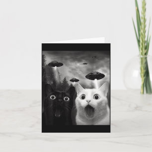 Cats Selfie with Alien UFO Funny Cat for Men Women Card