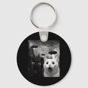 Cats Selfie with Alien UFO Funny Cat for Men Women Key Ring