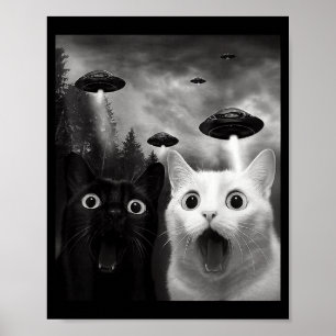 Cats Selfie with Alien UFO Funny Cat for Men Women Poster