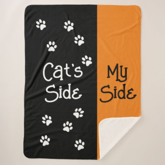 Cat's Side, My Side Orange Black Bed Topper Sherpa Blanket