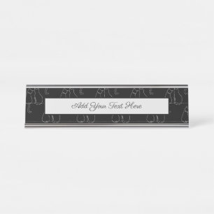 Cats Silhouette White Contour Animal Desk Name Plate