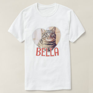 Cat's Simple Modern Playful Heart Name and Photo T-Shirt