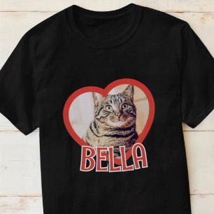 Cat's Simple Modern Playful Heart Name and Photo T-Shirt