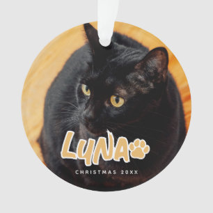Cat's Simple Modern Playful Typography Name Photo Ornament