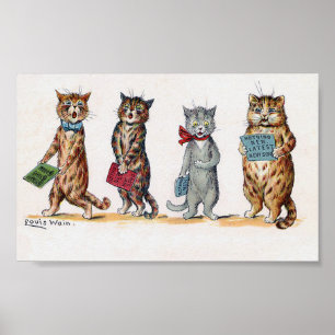 Cats Singing Christmas Carol, Louis Wain Poster