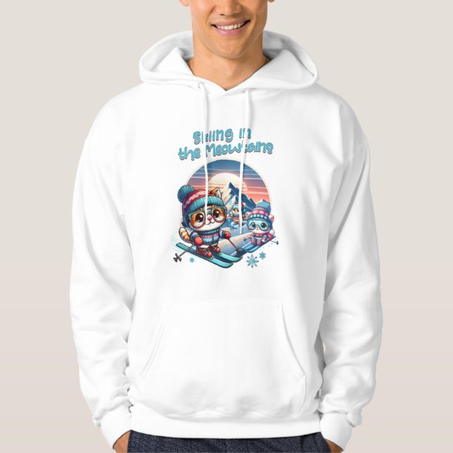 Cats skiing in the Meowtains Hoodie (Front)
