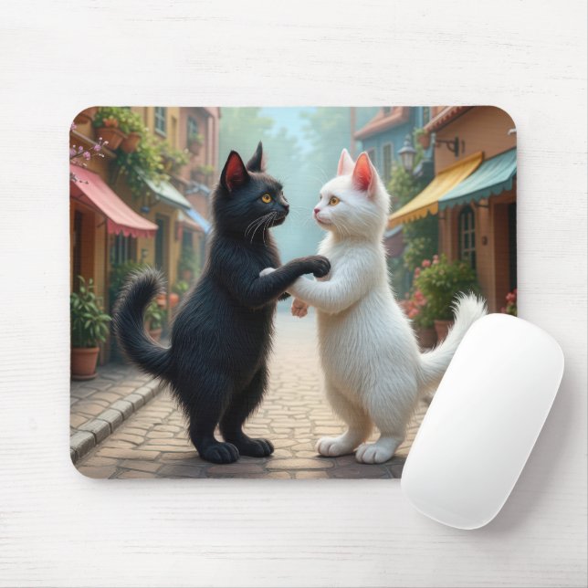 Cats Slow Dancing On Cobblestone Street Mouse Mat (With Mouse)