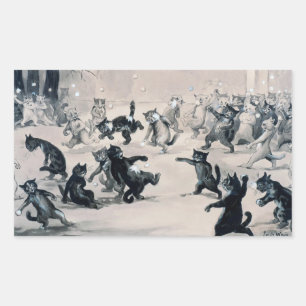 Cats Snowball Fight, Louis Wain Rectangular Sticker