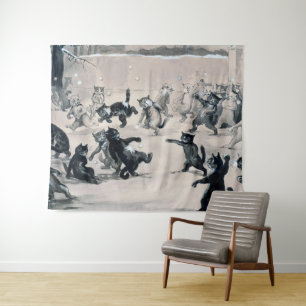Cats Snowball Fight, Louis Wain Tapestry