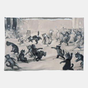 Cats Snowball Fight, Louis Wain Tea Towel