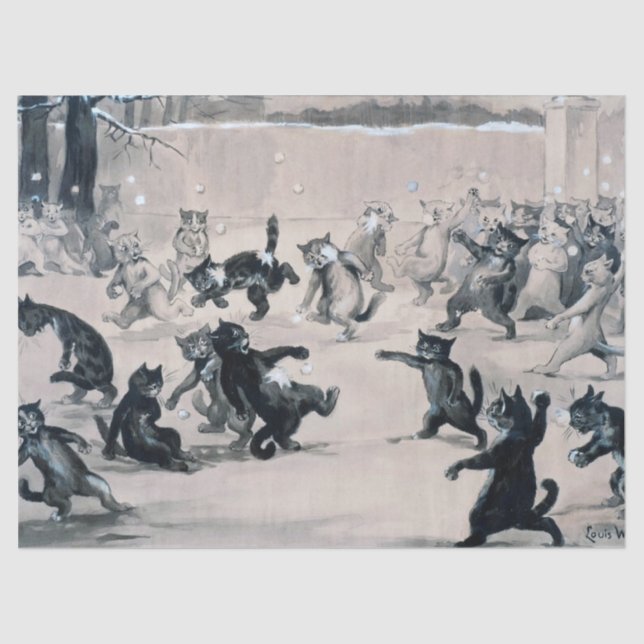 Cats Snowball Fight, Louis Wain Tissue Paper (Front)