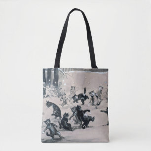 Cats Snowball Fight, Louis Wain Tote Bag