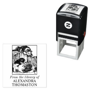 Cats Stalking Lizard on Desk Book Library Name Self-inking Stamp