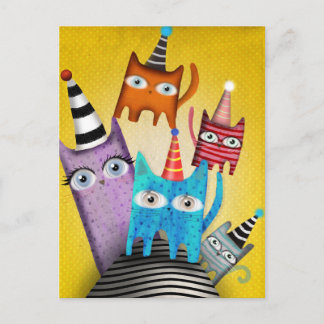 Cats Sweet Colourful Party Invitation Postcard