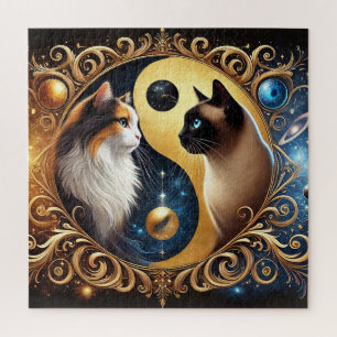 Cats Symbolising Balance with a Yin Yang Jigsaw Puzzle