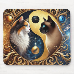 Cats Symbolising Balance with a Yin Yang Mouse Mat